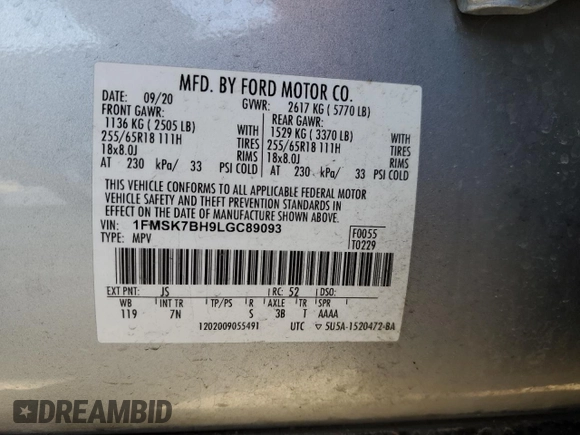 2020 Ford Explorer с VIN 1FMSK7BH9LGC89093, выставлен на аукционе Copart как лот 45175555 с пробегом 170 750 миль миль и Чистый • Clean title. История ставок и продаж доступна на DreamBid. Изображение 13.