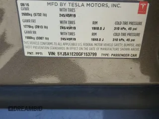 2016 Tesla Model S 90D z VIN 5YJSA1E20GF153799, wystawiony jako Copart lot #56104665 z przebiegiem 115 674 mil mil oraz Szkoda całkowita • Salvage title. Historia ofert i sprzedaży dostępna na DreamBid. Obrazek 12.