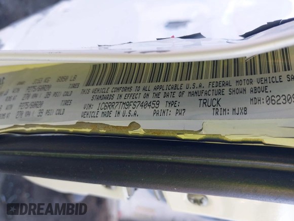 2015 Ram 1500 Big Horn z VIN 1C6RR7TM9FS740459, wystawiony jako IAAI lot #41422104 z przebiegiem 55 396 mil mil oraz . Historia ofert i sprzedaży dostępna na DreamBid. Obrazek 9.
