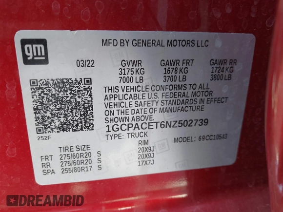 2022 Chevrolet Silverado 1500 with VIN 1GCPACET6NZ502739, listed as a IAAI auction lot 41989795 with 32,979 mi miles and . Bid and sale history available at DreamBid. Image 9.