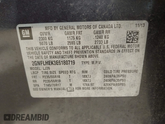 2014 Chevrolet Equinox LTZ with VIN 2GNFLHEK3E6180719, listed as a IAAI auction lot 42210649 with 181,836 mi miles and . Bid and sale history available at carsss.com. Image 9.