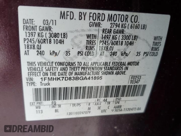 2011 Ford Explorer XLT with VIN 1FMHK7D83BGA41895, listed as a Copart auction lot 87130434 with Not Provided miles and Salvage Title. Bid and sale history available at carsss.com. Image 14.