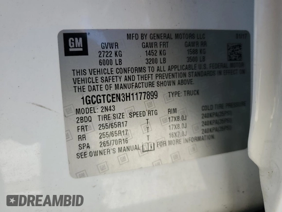 2017 Chevrolet Colorado 4WD LT with VIN 1GCGTCEN3H1177899, listed as a Copart auction lot 52343775 with 54,370 mi miles and Salvage title. Bid and sale history available at DreamBid. Image 12.