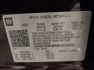 2021 Chevrolet Traverse LT Cloth with VIN 1GNEVGKW0MJ213636, listed as a IAAI auction lot 42084923 with 45,233 mi miles. Bid and sale history available at carsss.com. Image 9.