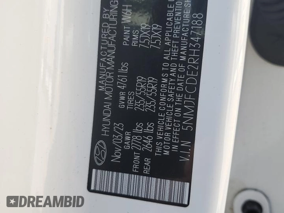 2024 Hyundai Tucson SEL with VIN 5NMJFCDE2RH347188, listed as a Copart auction lot 50152405 with 26,402 mi miles and Salvage Title. Bid and sale history available at carsss.com. Image 13.