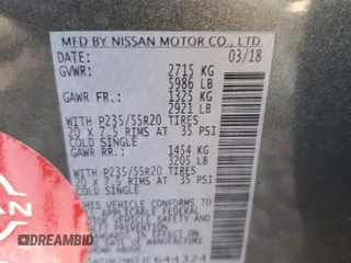 2018 Nissan Pathfinder Platinum z VIN 5N1DR2MN5JC644324, wystawiony jako Copart lot #47608265 z przebiegiem 116 157 mil mil oraz Szkoda całkowita • Salvage title. Historia ofert i sprzedaży dostępna na DreamBid. Obrazek 15.