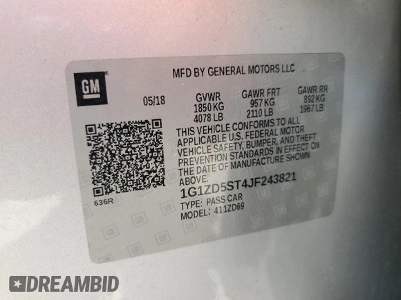 2018 Chevrolet Malibu LT with VIN 1G1ZD5ST4JF243821, listed as a Copart auction lot 58783225 with 168,865 mi miles and Salvage title. Bid and sale history available at DreamBid. Image 12.