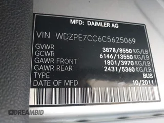 2012 Mercedes-Benz Sprinter Passenger with VIN WDZPE7CC6C5625069, listed as a IAAI auction lot 41922635 with 102,975 mi miles. Bid and sale history available at carsss.com. Image 9.