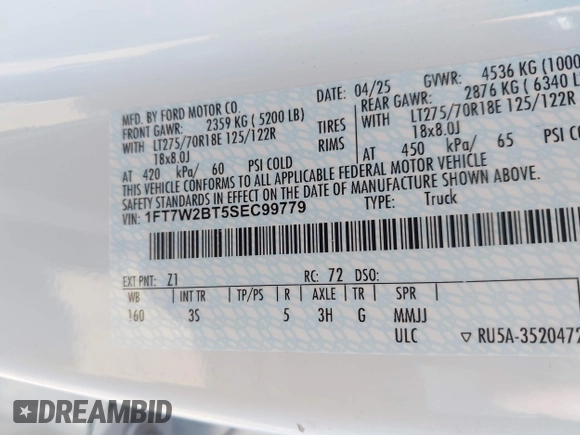 2025 Ford F-250 XL с VIN 1FT7W2BT5SEC99779, выставлен на аукционе IAAI как лот 42849068 с пробегом 7 850 миль миль и . История ставок и продаж доступна на DreamBid. Изображение 9.