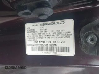 2003 Nissan 350Z Touring with VIN JN1AZ34E53T015620, listed as a IAAI auction lot 41877693 with 100,429 mi miles. Bid and sale history available at carsss.com. Image 9.
