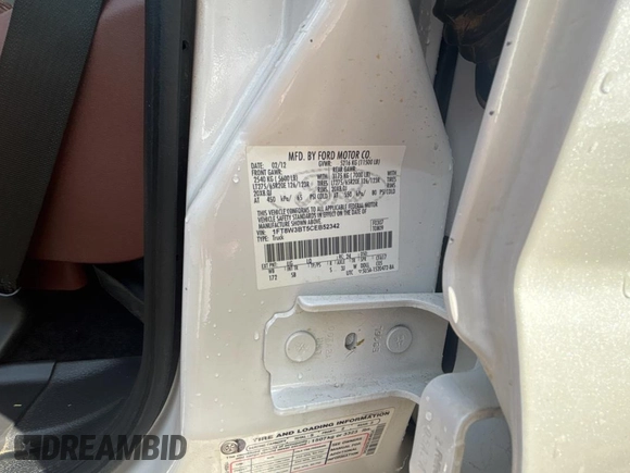 2012 Ford F-350 XL с VIN 1FT8W3BT5CEB52342, выставлен на аукционе Copart как лот 58652855 с пробегом 244 321 миль миль и Чистый • Clean title. История ставок и продаж доступна на DreamBid. Изображение 10.