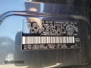 2010 Lexus IS 350 with VIN JTHBE5C28A5025011, listed as a Copart auction lot 52244915 with 150,258 mi miles and Salvage title. Bid and sale history available at DreamBid. Image 14.