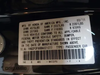 2011 Honda Accord EX-L with VIN 1HGCP3F86BA021277, listed as a IAAI auction lot 42473399 with 146,910 mi miles and . Bid and sale history available at DreamBid. Image 9.