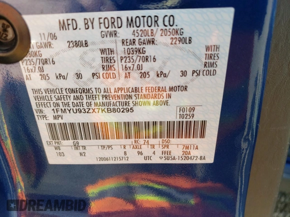2007 Ford Escape XLT with VIN 1FMYU93ZX7KB80295, listed as a Copart auction lot 68496014 with 149,784 mi miles and Salvage Title. Bid and sale history available at carsss.com. Image 13.