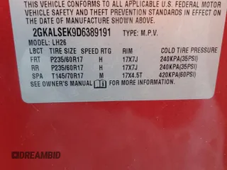 2013 GMC Terrain SLE z VIN 2GKALSEK9D6389191, wystawiony jako Copart lot #57273585 z przebiegiem 69 652 mil mil oraz Szkoda całkowita • Salvage title. Historia ofert i sprzedaży dostępna na DreamBid. Obrazek 14.
