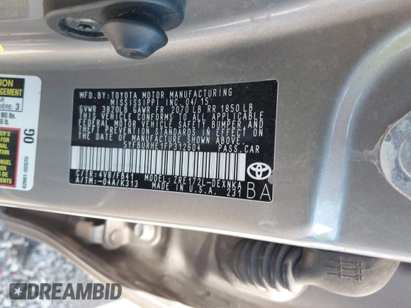2015 Toyota Corolla L with VIN 5YFBURHE1FP312604, listed as a IAAI auction lot 42085424 with 123,379 mi miles and . Bid and sale history available at DreamBid. Image 9.
