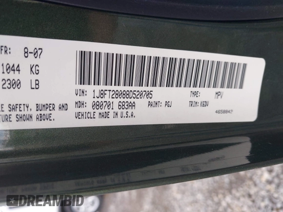 2008 Jeep Patriot Sport with VIN 1J8FT28088D520705, listed as a IAAI auction lot 42107804 with 77,032 mi miles and . Bid and sale history available at DreamBid. Image 9.