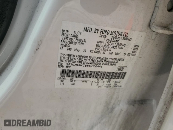 2014 Ford Edge Limited with VIN 2FMDK3KC8EBB60441, listed as a Copart auction lot 48141105 with 135,310 mi miles and Salvage Title. Bid and sale history available at carsss.com. Image 15.