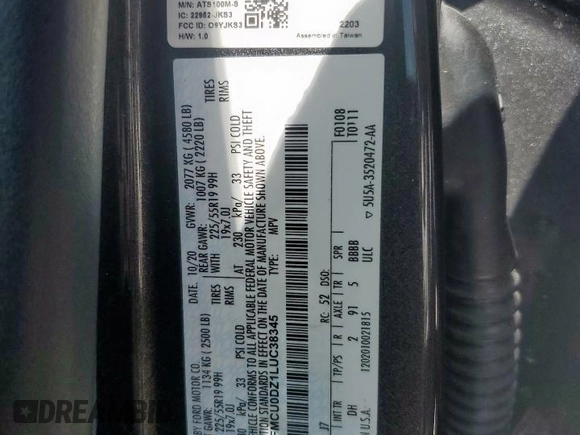 2020 Ford Escape Titanium Hybrid z VIN 1FMCU0DZ1LUC38345, wystawiony jako Copart lot #59628985 z przebiegiem 86 917 mil mil oraz Szkoda całkowita • Salvage title. Historia ofert i sprzedaży dostępna na DreamBid. Obrazek 13.