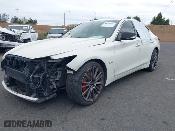 2019 Infiniti Q50 RED SPORT 400 with VIN JN1FV7APXKM761052, listed as a IAAI auction lot 41290479 with 81,930 mi miles. Bid and sale history available at carsss.com. Image 2.
