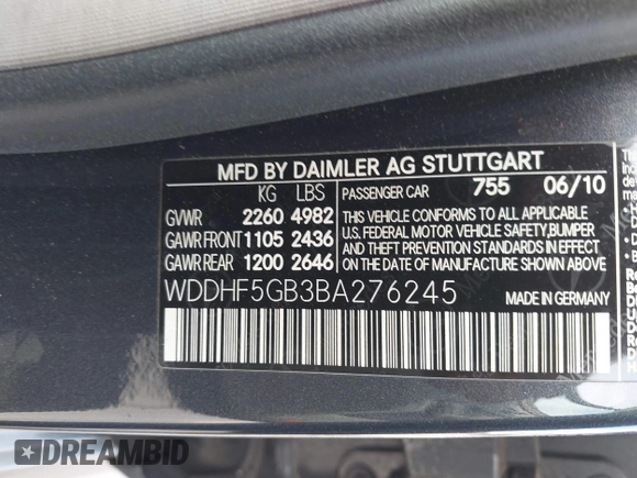 2011 Mercedes-Benz E-Class E 350 Luxury with VIN WDDHF5GB3BA276245, listed as a IAAI auction lot 42062138 with 112,979 mi miles. Bid and sale history available at carsss.com. Image 9.