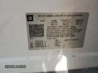 2020 Chevrolet Equinox Premier z VIN 2GNAXNEV5L6201364, wystawiony jako Copart lot #53293525 z przebiegiem Nie podano mil oraz Szkoda całkowita • Salvage title. Historia ofert i sprzedaży dostępna na DreamBid. Obrazek 12.