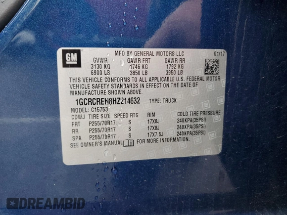 2017 Chevrolet Silverado 1500 LT with VIN 1GCRCREH8HZ214632, listed as a Copart auction lot 81502404 with 176,579 mi miles and Salvage Title. Bid and sale history available at DreamBid. Image 14.