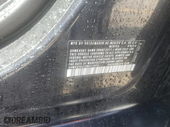 2014 Volkswagen Jetta GLI Edition 30 с VIN 3VW4S7AJ1EM311076, выставлен на аукционе Copart как лот 55305175 с пробегом 70 785 миль миль и Списание • Salvage title. История ставок и продаж доступна на DreamBid. Изображение 12.