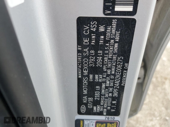 2019 Kia Forte LXS with VIN 3KPF24AD2KE006275, listed as a Copart auction lot 57304255 with 105,810 mi miles and Salvage title. Bid and sale history available at DreamBid. Image 12.