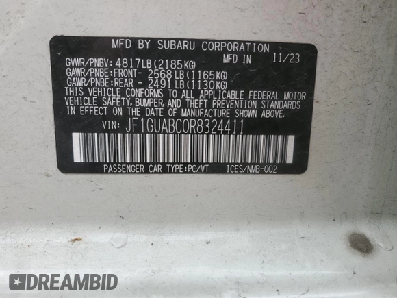 2024 Subaru Impreza with VIN JF1GUABC0R8324411, listed as a Copart auction lot 73683704 with 20,122 mi miles and Salvage Title. Bid and sale history available at carsss.com. Image 15.