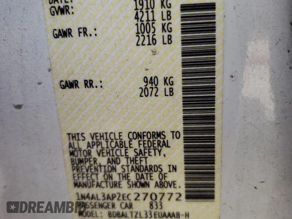 2014 Nissan Altima 2.5 with VIN 1N4AL3AP2EC270772, listed as a Copart auction lot 50660835 with 157,108 mi miles and Salvage Title. Bid and sale history available at carsss.com. Image 13.