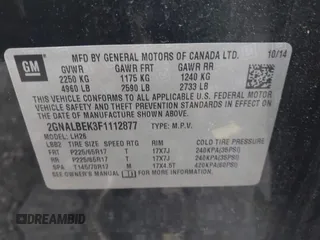 2015 Chevrolet Equinox LT with VIN 2GNALBEK3F1112877, listed as a IAAI auction lot 42166401 with 115,418 mi miles. Bid and sale history available at carsss.com. Image 9.
