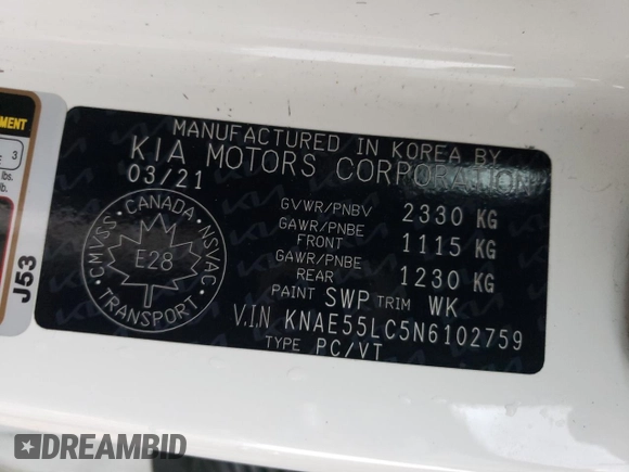 2022 Kia Stinger GT2 with VIN KNAE55LC5N6102759, listed as a Copart auction lot 49827825 with 101,311 mi miles and Salvage Title. Bid and sale history available at DreamBid. Image 12.