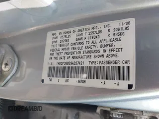 2009 Honda Accord EX-L with VIN 1HGCP36839A027421, listed as a IAAI auction lot 40128806 with 198,610 mi miles and . Bid and sale history available at DreamBid. Image 9.