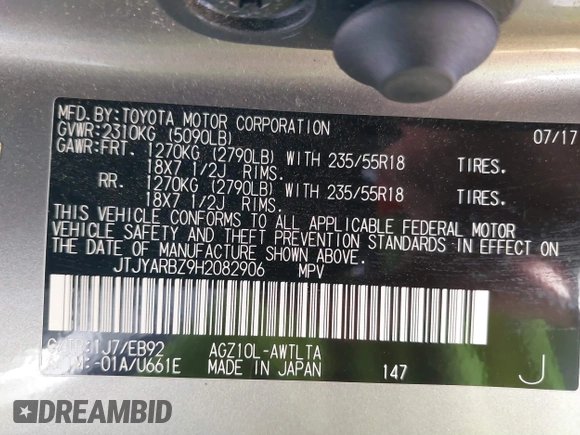 2017 Lexus NX 200t with VIN JTJYARBZ9H2082906, listed as a IAAI auction lot 41830059 with 106,541 mi miles and . Bid and sale history available at DreamBid. Image 9.