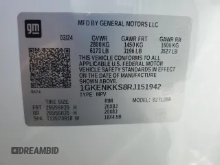 2024 GMC Acadia FWD Elevation z VIN 1GKENKKS8RJ151942, wystawiony jako Copart lot #70185454 z przebiegiem 1043 mil mil oraz Szkody całkowita. Historia ofert i sprzedaży dostępna na DreamBid. Obrazek 13.