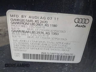 2012 Audi Q5 2.0T Premium Plus with VIN WA1LFAFP3CA018975, listed as a IAAI auction lot 41645580 with 1 mi miles. Bid and sale history available at carsss.com. Image 9.