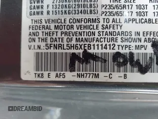 2014 Honda Odyssey EX-L with VIN 5FNRL5H6XEB111412, listed as a IAAI auction lot 41917361 with 210,841 mi miles and . Bid and sale history available at carsss.com. Image 9.