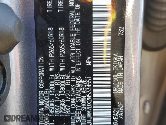 2022 Lexus GX 460 Premium z VIN JTJAM7BX2N5334551, wystawiony jako Copart lot #53542235 z przebiegiem 53 019 mil mil oraz Szkoda całkowita • Salvage title. Historia ofert i sprzedaży dostępna na DreamBid. Obrazek 15.
