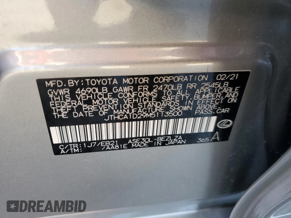 2021 Lexus IS 300 с VIN JTHCA1D29M5113500, выставлен на аукционе Copart как лот 42600155 с пробегом 48 793 миль миль и Списание • Salvage title. История ставок и продаж доступна на DreamBid. Изображение 13.