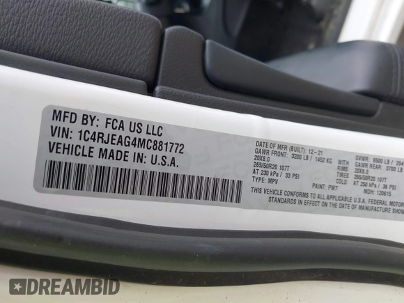 2021 Jeep Grand Cherokee Laredo E с VIN 1C4RJEAG4MC881772, выставлен на аукционе IAAI как лот 41523011 с пробегом 159 221 миль миль и . История ставок и продаж доступна на DreamBid. Изображение 9.