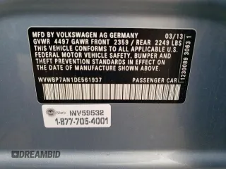 2013 Volkswagen CC R-Line with VIN WVWBP7AN1DE561937, listed as a Copart auction lot 72473774 with 93,102 mi miles and Salvage Title. Bid and sale history available at DreamBid. Image 12.