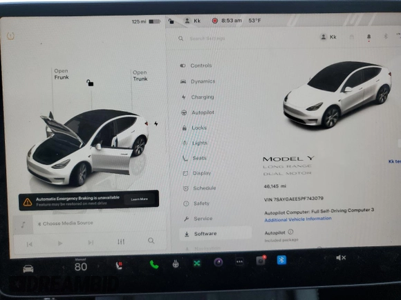 2023 Tesla Model Y Long Range z VIN 7SAYGAEE5PF743079, wystawiony jako Copart lot #45570655 z przebiegiem 46 145 mil mil oraz Szkoda całkowita • Salvage title. Historia ofert i sprzedaży dostępna na DreamBid. Obrazek 9.