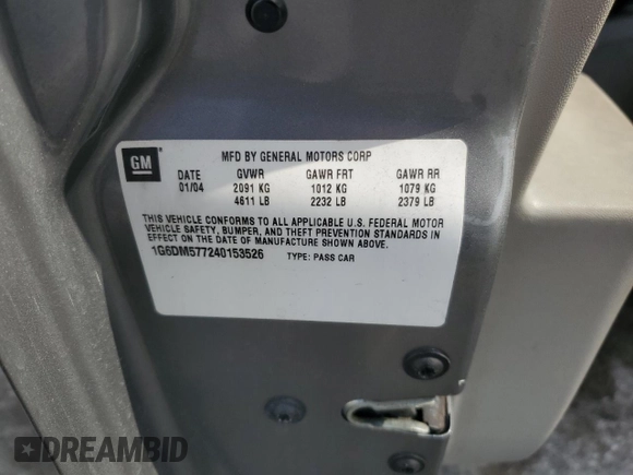 2004 Cadillac CTS with VIN 1G6DM577240153526, listed as a Copart auction lot 50275265 with 177,875 mi miles and Salvage Title. Bid and sale history available at DreamBid. Image 14.