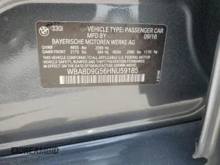 2017 BMW 3 Series 330i xDrive with VIN WBA8D9G56HNU59185, listed as a Copart auction lot 57411935 with 162,865 mi miles and Salvage title. Bid and sale history available at DreamBid. Image 13.