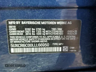 2020 BMW X5 xDrive40i with VIN 5UXCR6C00LLL66950, listed as a Copart auction lot 54584945 with 51,766 mi miles and Salvage Title. Bid and sale history available at DreamBid. Image 13.