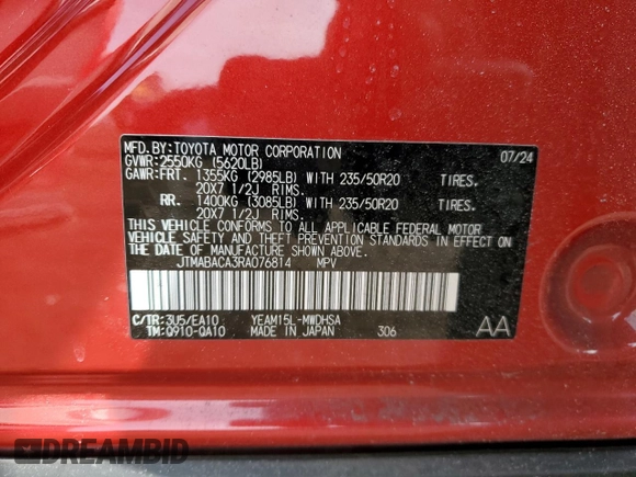 2024 Toyota bZ4X XLE z VIN JTMABACA3RA076814, wystawiony jako Copart lot #47046235 z przebiegiem 18 457 mil mil oraz Szkody całkowita. Historia ofert i sprzedaży dostępna na DreamBid. Obrazek 13.