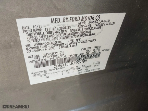 2012 Ford Flex Limited with VIN 2FMGK5DC3CBD09180, listed as a IAAI auction lot 42084718 with 146,131 mi miles. Bid and sale history available at carsss.com. Image 9.