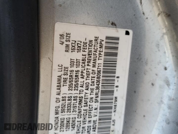 2006 Honda Odyssey EX with VIN 5FNRL38436B096711, listed as a Copart auction lot 50938305 with 238,106 mi miles and Clean Title. Bid and sale history available at carsss.com. Image 13.