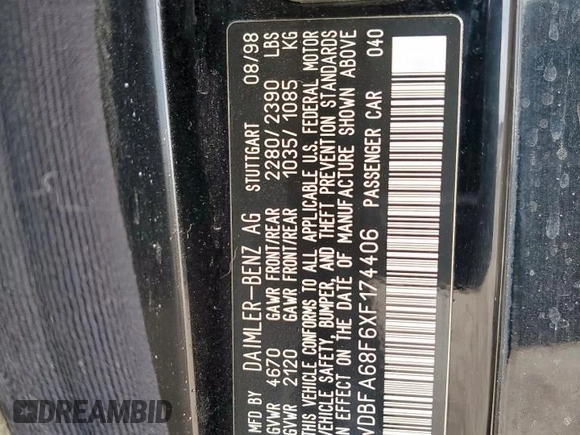 1999 Mercedes-Benz SL 500 z VIN WDBFA68F6XF174406, wystawiony jako Copart lot #59990425 z przebiegiem 87 234 mil mil oraz Szkoda całkowita • Salvage title. Historia ofert i sprzedaży dostępna na DreamBid. Obrazek 12.